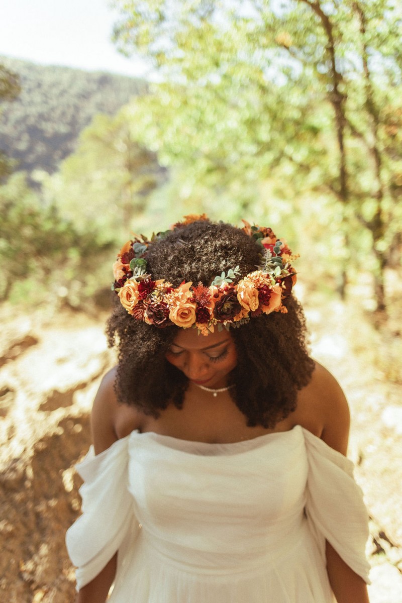 Rust burgundy cinnamon orange flower crown with faux autumn blooms1024-1200