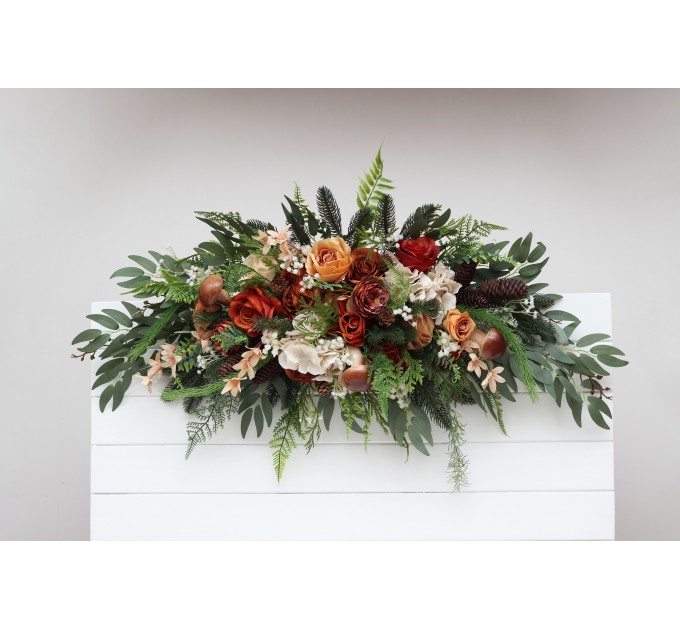 Flower Arch Arrangement in Ivory & Rust | Faux Floral Archway for Forest Wedding