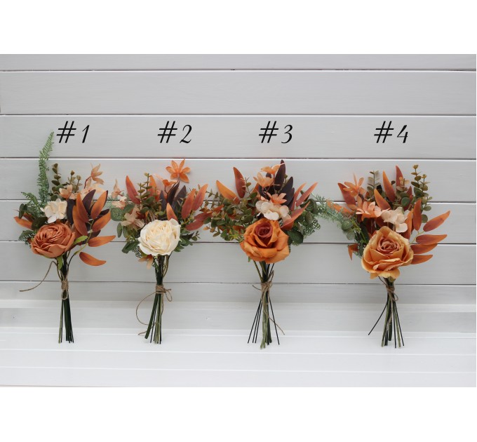 Mini bouquets for vases in orange ivory rust colors. Flowers for wedding decor. 0029