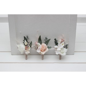  Wedding boutonnieres and wrist corsage  in white blush pink color scheme. Flower accessories. 5204