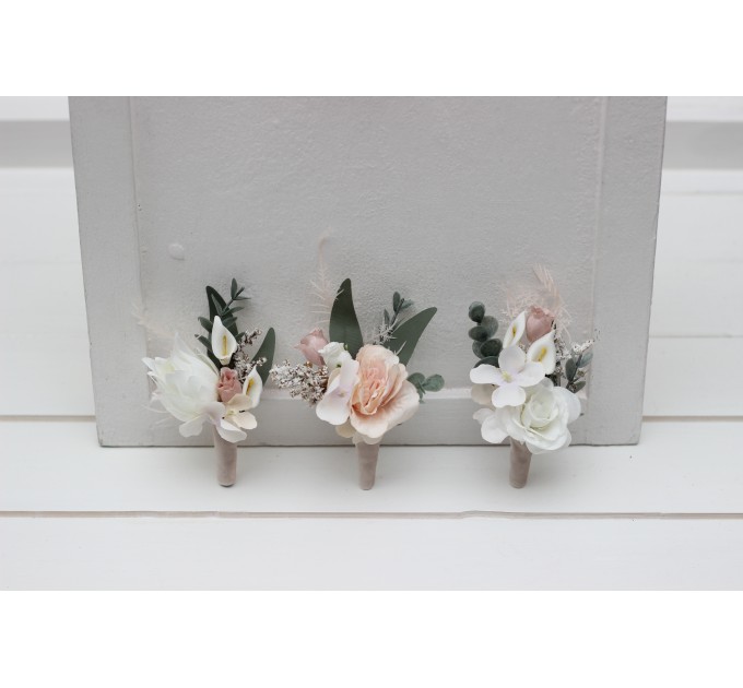 Wedding Boutonnieres & Wrist Corsage in White & Blush Pink | Faux Flower Accessories