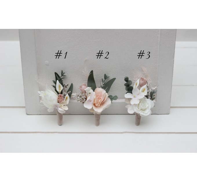 Wedding Boutonnieres & Wrist Corsage in White & Blush Pink | Faux Flower Accessories