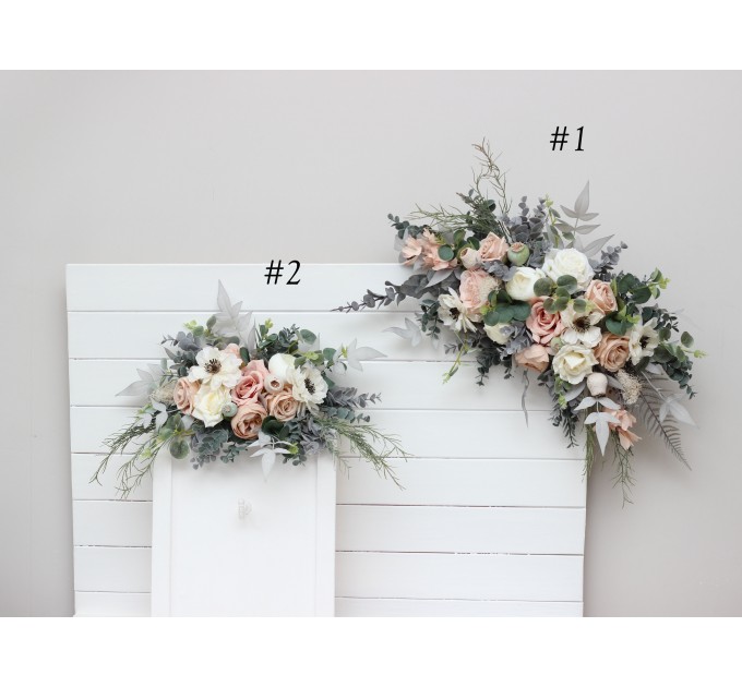 Flower Arch Arrangement in Beige, White, Gray & Blush Pink | Faux Floral Archway for Wedding