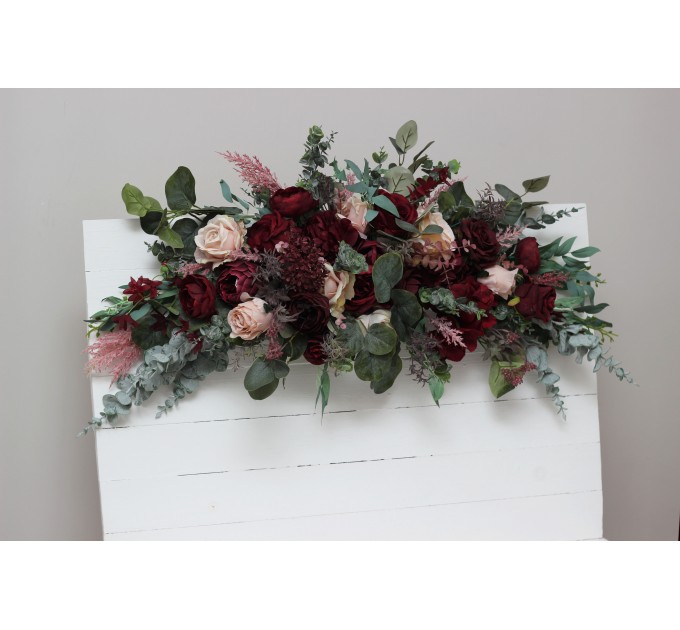 Flower Arch Arrangement in Burgundy & Blush Pink | Faux Floral Archway for Wedding