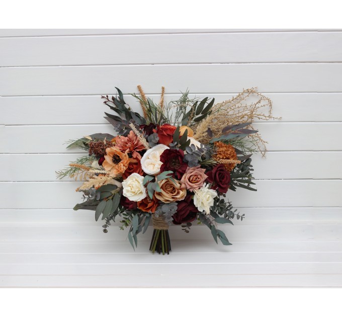 Wedding Bouquets in Rust, Burgundy & Ivory | Faux Bridal & Bridesmaid Bouquets
