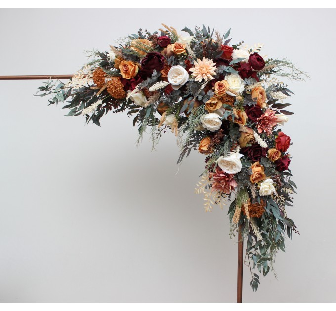 Flower Arch Arrangement in Rust, Burgundy & Ivory | Faux Arbor Flowers for Wedding Archway