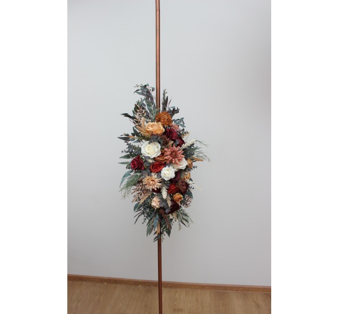  Flower arch arrangement in rust burgundy ivory colors.  Arbor flowers. Floral archway. Faux flowers for wedding arch. 5272