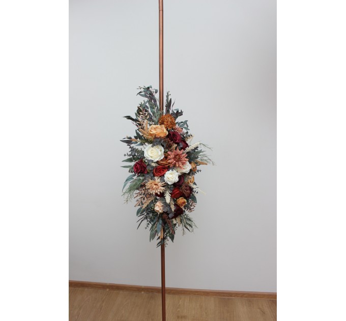 Flower Arch Arrangement in Rust, Burgundy & Ivory | Faux Arbor Flowers for Wedding Archway