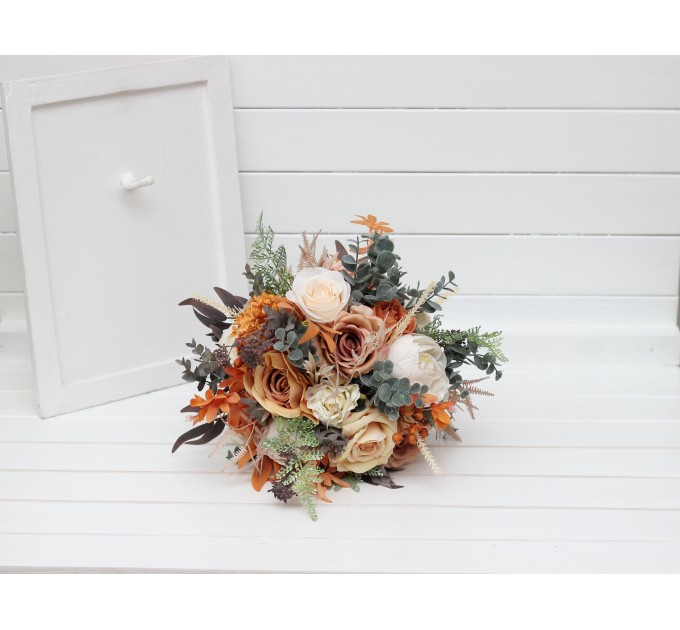 Boho Bouquet with Pampas Grass in Orange, Ivory, Rust & Terracotta | Cascading Bridal & Bridesmaid Bouquets