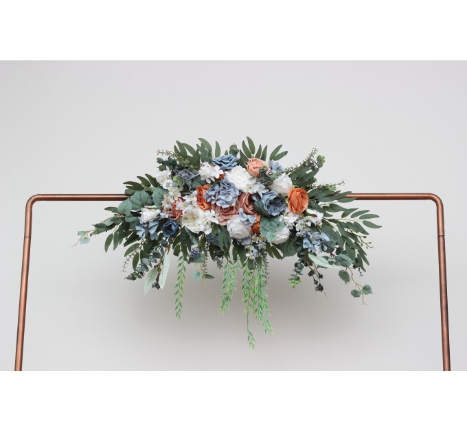 Flower Arch Arrangement in White, Terracotta & Dusty Blue | Faux Floral Archway for Wedding