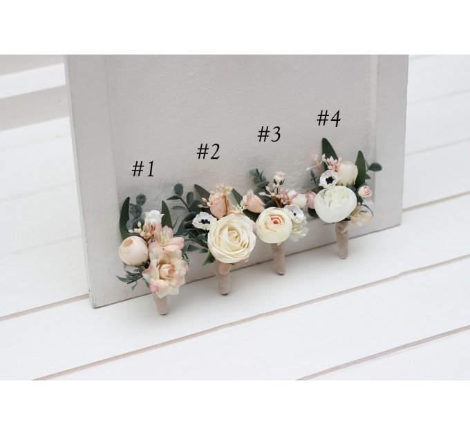 Wedding Boutonnieres & Wrist Corsage in Blush Pink & White | Faux Flower Accessories