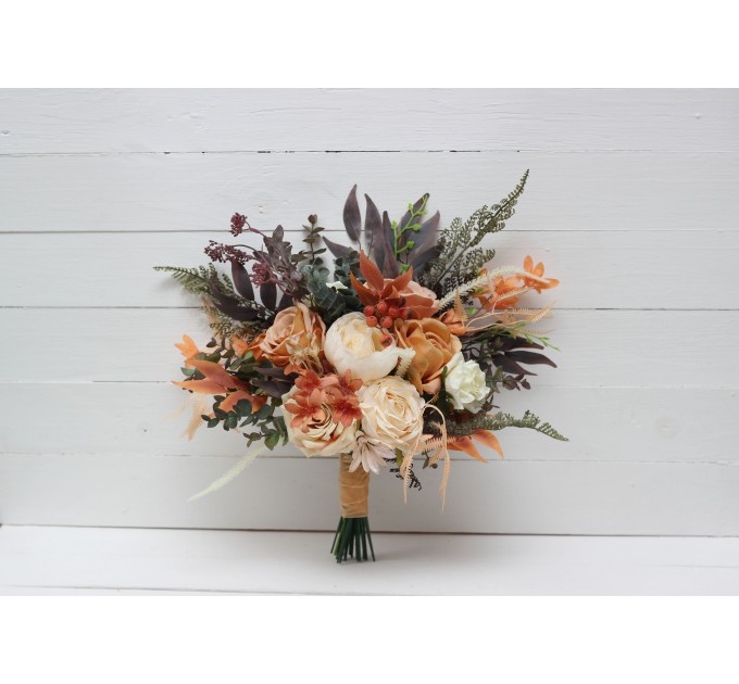 Boho Bouquet with Pampas Grass in Orange, Ivory, Rust & Terracotta | Cascading Bridal & Bridesmaid Bouquets