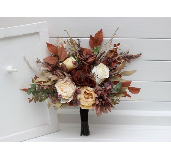 Wedding Bouquets in Terracotta, Brown, Gold & Cream | Faux Bridal & Bridesmaid Bouquets
