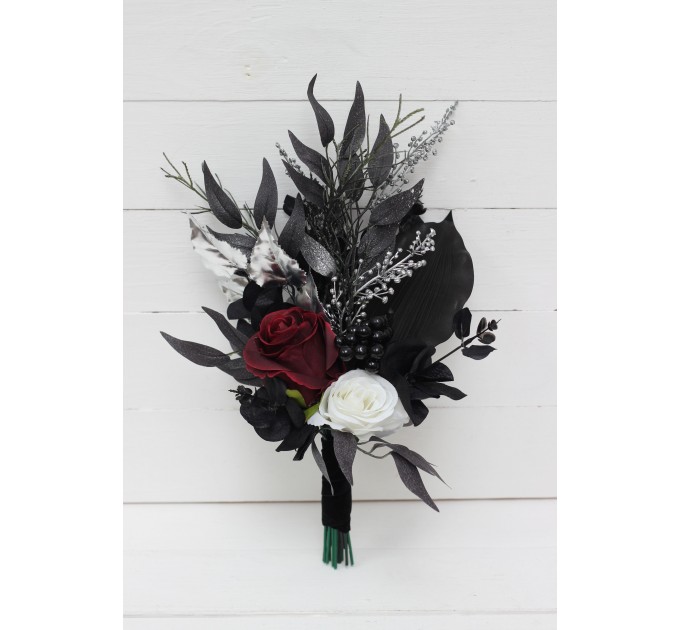 Burgundy, Black, and Silver Wedding Bouquets – Dramatic Gothic Bridal Designs