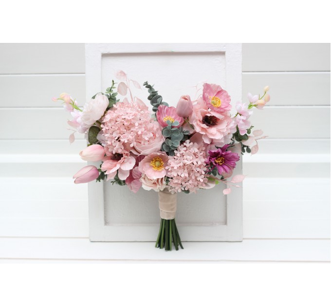 Small Bridal Bouquet in Dusty Pink & Blush Pink | Faux Silk Boho Wedding Flowers