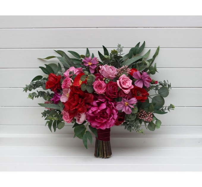 Jewel-Tone Wedding Bouquets in Magenta, Pink & Red | Faux Bridal & Bridesmaid Bouquets
