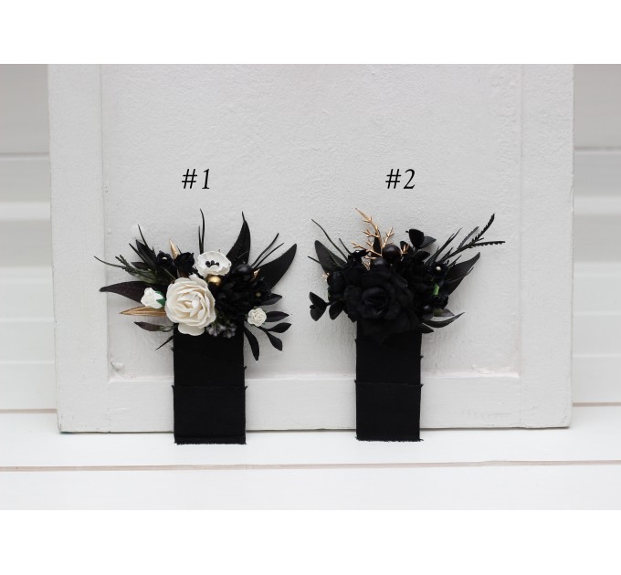Pocket Boutonniere in White & Black | Halloween & Gothic Wedding Flower Accessories