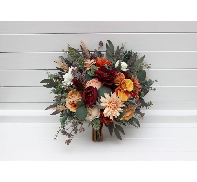 Cascading Fall Wedding Bouquet with Orchids & Dahlias | Faux Bridal & Bridesmaid Bouquets