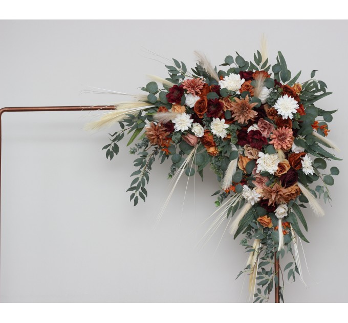 Flower Arch Arrangement in Cinnamon, Ivory, Burgundy & Orange | Faux Floral Archway for Wedding