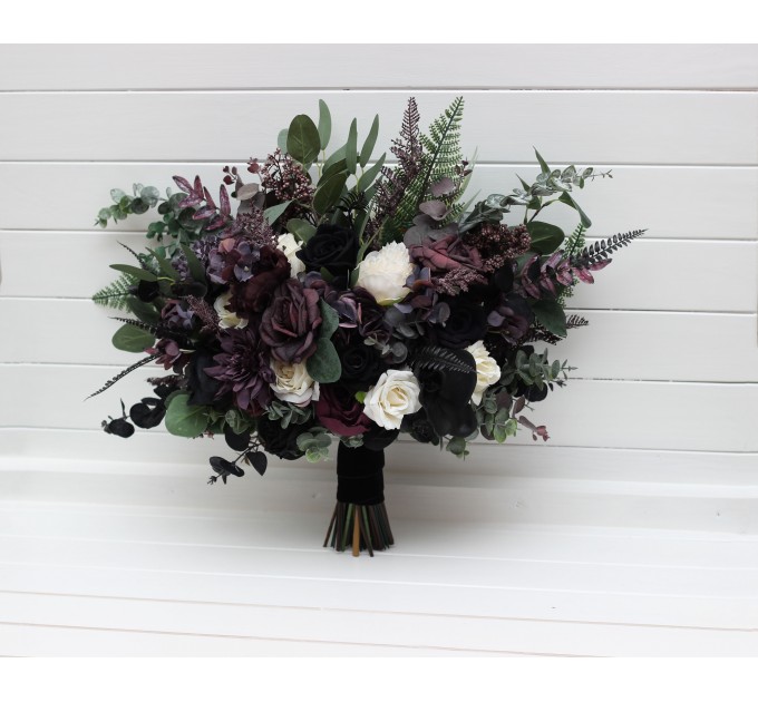 Deep Purple, Black, Ivory, and Green Wedding Bouquets – Gothic & Moody Bridal Designs
