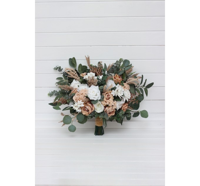 Wedding Bouquets in Beige, Tan & White | Faux Bridal & Bridesmaid Bouquets