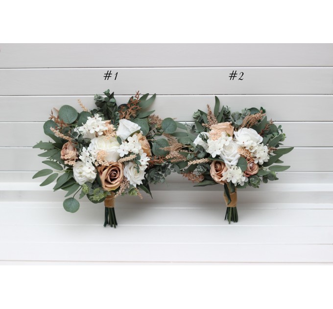 Wedding Bouquets in Beige, Tan & White | Faux Bridal & Bridesmaid Bouquets