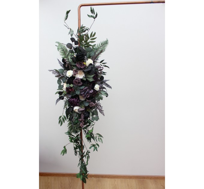 Flower Arch Arrangement in Deep Purple, Black, Ivory & Green | Faux Floral Archway for Wedding