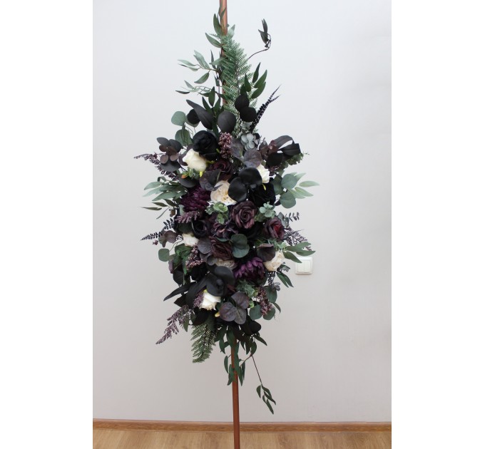 Flower Arch Arrangement in Deep Purple, Black, Ivory & Green | Faux Floral Archway for Wedding
