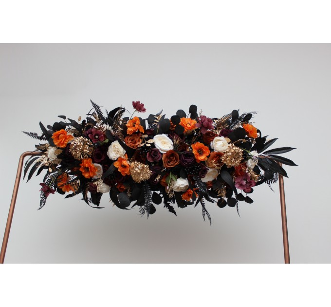 Flower Arch Arrangement in Purple, Black, Rust & Gold | Faux Floral Archway for Wedding