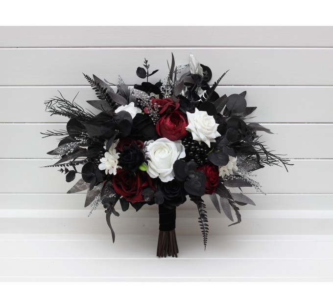 Burgundy, Black, and Silver Wedding Bouquets – Dramatic Gothic Bridal Designs