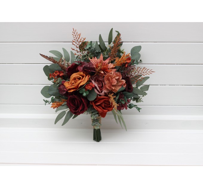 Wedding Bouquets in Burgundy, Dusty Rose, Terracotta & Rust | Faux Bridal & Bridesmaid Bouquets