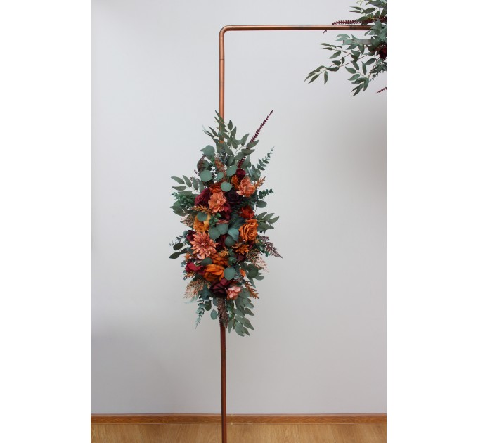 Flower Arch Arrangement in Burgundy, Dusty Rose, Terracotta & Rust | Faux Floral Archway for Wedding
