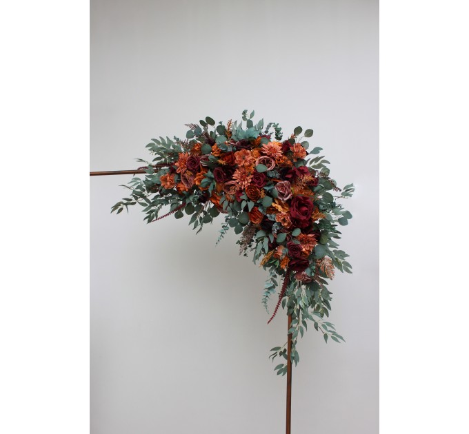Flower Arch Arrangement in Burgundy, Dusty Rose, Terracotta & Rust | Faux Floral Archway for Wedding