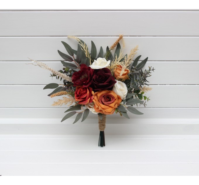 Wedding Bouquets in Rust, Burgundy & Ivory | Faux Bridal & Bridesmaid Bouquets