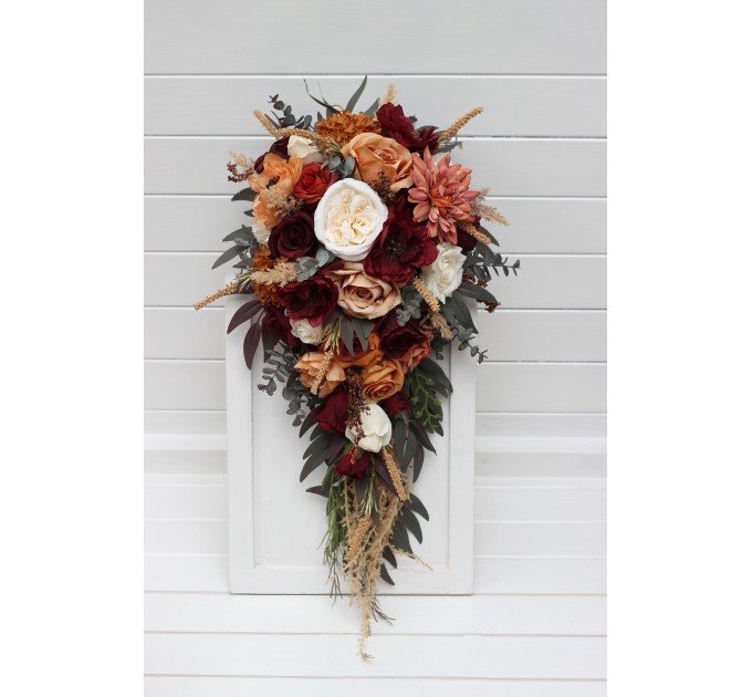 Wedding Bouquets in Rust, Burgundy & Ivory | Faux Bridal & Bridesmaid Bouquets
