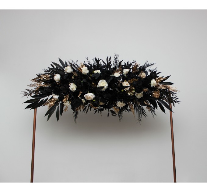 Flower Arch Arrangement in Ivory, Black & Gold | Faux Floral Archway for Wedding