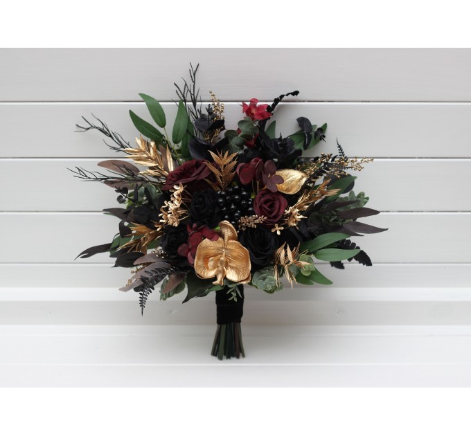 Black, Burgundy, Gold, and Green Wedding Bouquets – Gothic & Moody Bridal and Bridesmaid Designs