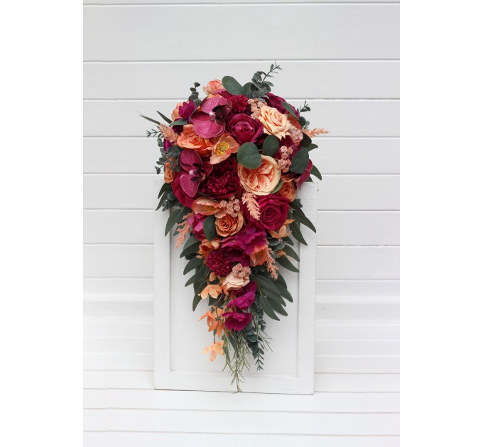 Wedding Bouquets in Magenta, Peach & Coral | Faux Bridal & Bridesmaid Bouquets