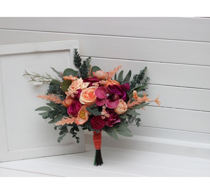 Wedding Bouquets in Magenta, Peach & Coral | Faux Bridal & Bridesmaid Bouquets