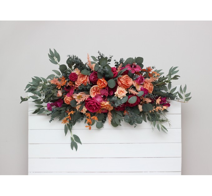 Flower Arch Arrangement in Magenta, Peach & Coral | Faux Floral Archway for Wedding