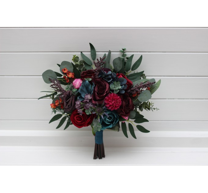 Jewel-Tone Wedding Bouquets in Purple, Red, Magenta & Burgundy | Faux Cascading Bridal & Bridesmaid Bouquets