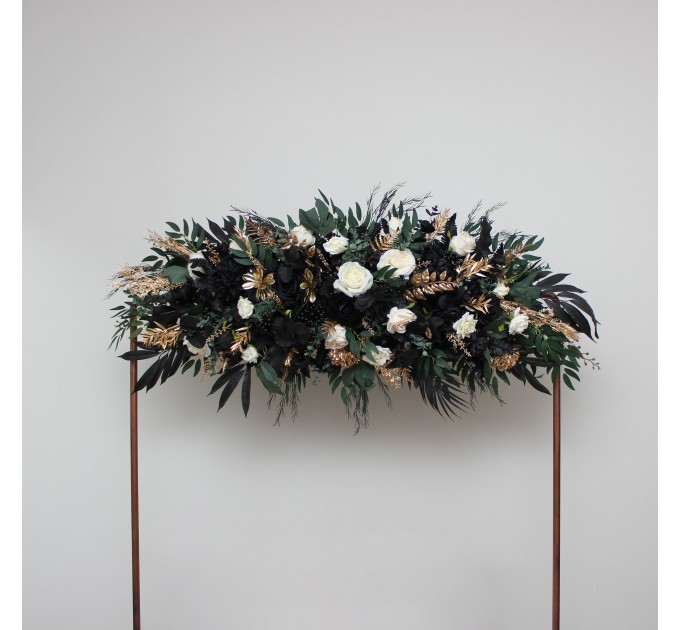 Flower Arch Arrangement in Hunter Green, Ivory, Black, and Gold