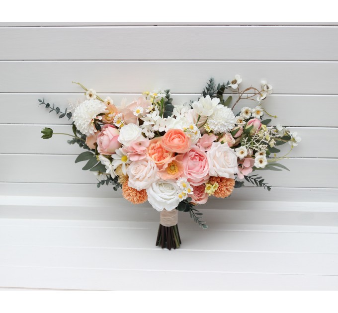 Wedding Bouquets in Blush Pink, White, Peach & Yellow | Faux Bridal & Bridesmaid Bouquets
