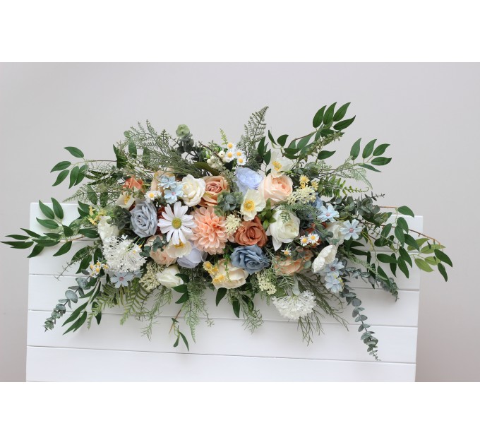 Flower Arch Arrangement in Ivory, Yellow, Peach & Dusty Blue | Faux Floral Archway for Wedding