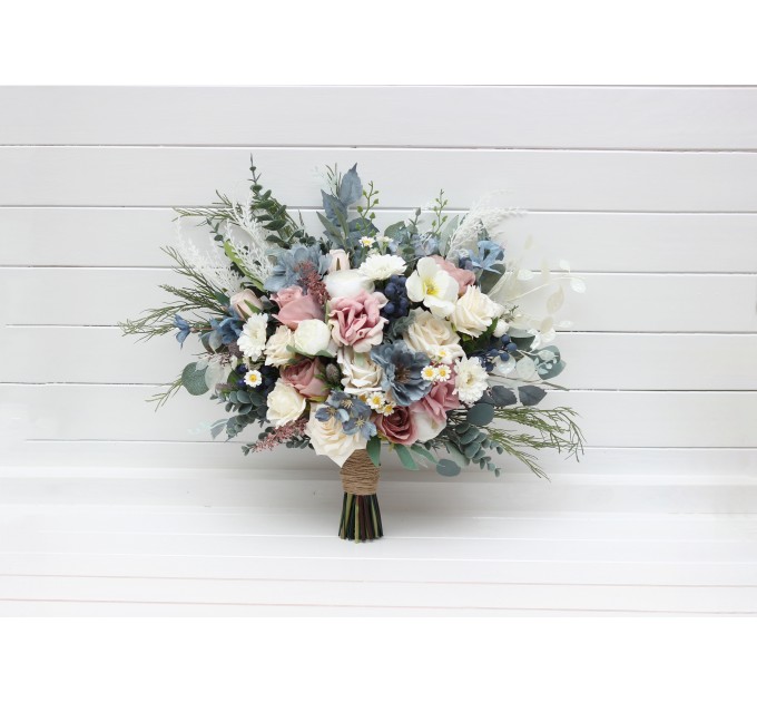 Bouquets in dusty mauve dusty blue ivory color theme. Bridal bouquet. Faux bouquet. Bridesmaid bouquet. 5303