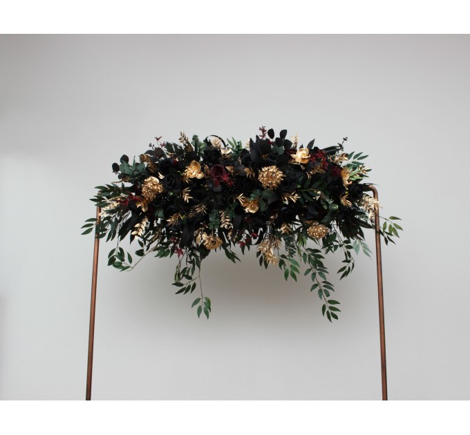 Flower Arch Arrangement in Black, Burgundy, Gold & Green | Faux Floral Archway for Wedding