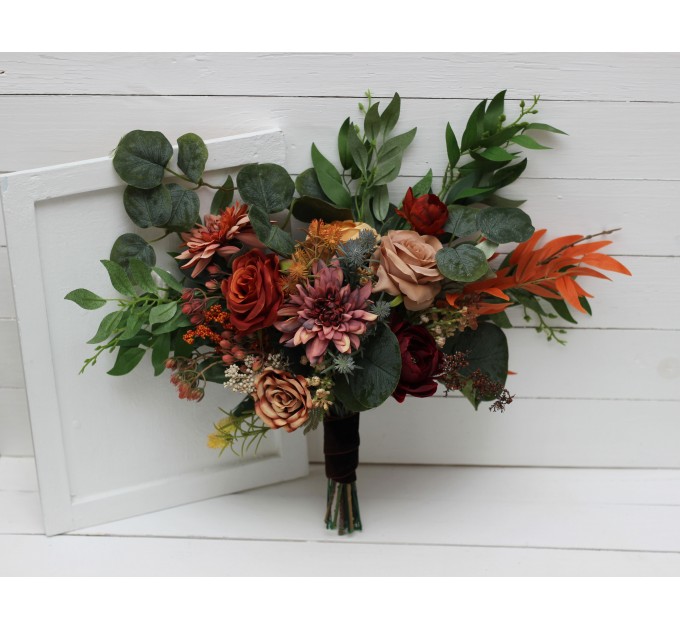 Wedding Bouquets in Rust, Terracotta & Burgundy | Faux Bridal & Bridesmaid Bouquets