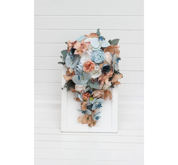 Wedding Bouquets in Sky Blue, Dusty Terracotta & Beige | Faux Bridal & Bridesmaid Bouquets
