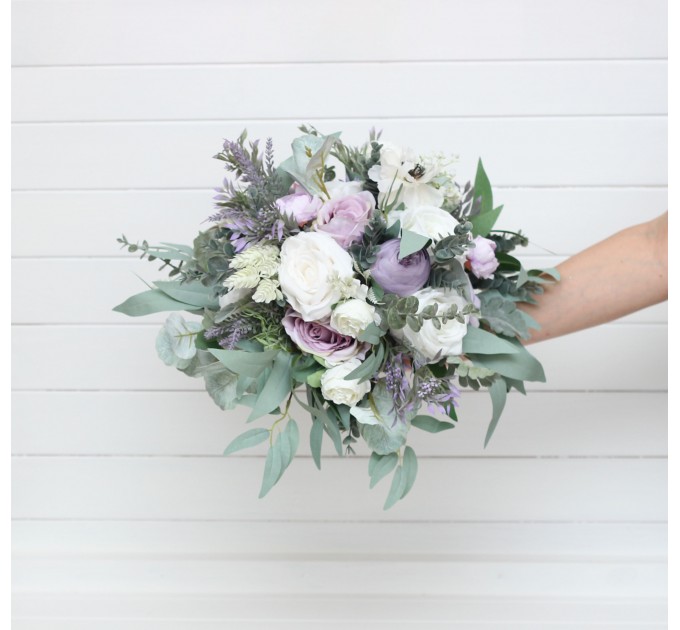 Wedding Bouquets in White, Lilac, Purple & Sage Green | Faux Bridal & Bridesmaid Bouquets