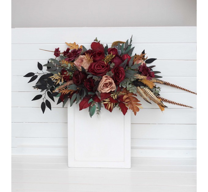 Flower Arch Arrangement in Purple, Burgundy & Beige | Faux Floral Archway for Wedding